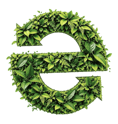 Two recycling arrows made of lush green leaves swaying gently, representing responsible resource management